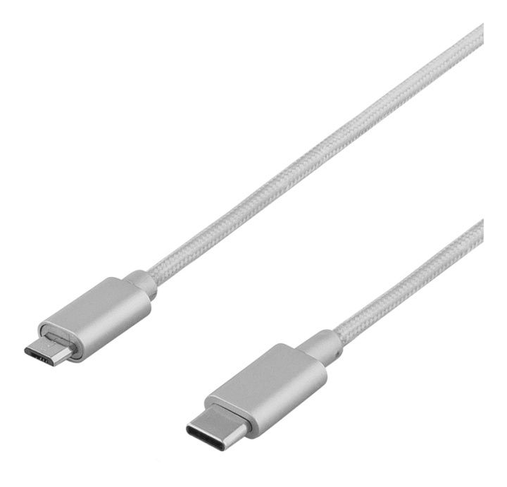 DELTACO PRIME USB cable, 2.0, Type C ma, Type Micro-B ma, 1m, silver i gruppen SMARTPHONES & TABLETS / Opladere og kabler / Kabler / Kabler Type C hos TP E-commerce Nordic AB (38-53738)