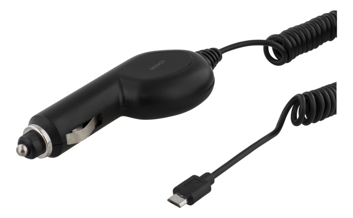 DELTACO Car Charger with Micro USB, 1A, 12-24V, 1m spiral cable, black i gruppen SMARTPHONES & TABLETS / Opladere og kabler / Bilopladere / Bil oplader microUSB hos TP E-commerce Nordic AB (38-53762)