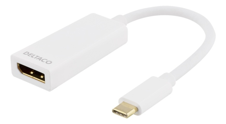 DELTACO USB 3.1 to DP adapter, Type C ma - DP fe, 4K, UHD, white i gruppen COMPUTERTILBEHØR / Kabler og adaptere / DisplayPort / Adaptere hos TP E-commerce Nordic AB (38-53771)