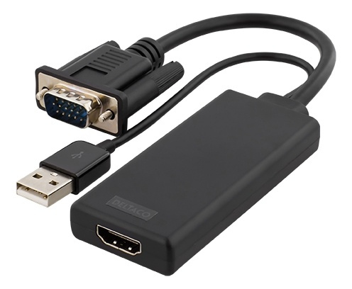 DELTACO VGA to HDMI adapter, audio via USB, 1080p, black i gruppen HJEMMEELEKTRONIK / Kabler og adaptere / HDMI / Adaptere hos TP E-commerce Nordic AB (38-53799)
