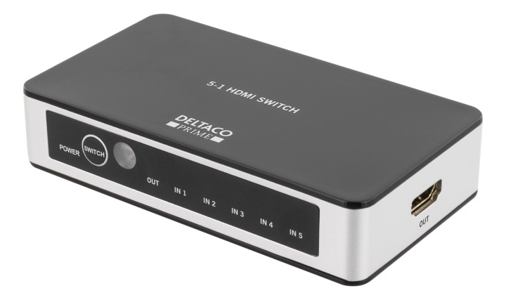 DELTACO PRIME Premium 5 Port HDMI Switch with IR Wireless Remote i gruppen COMPUTERTILBEHØR / Kabler og adaptere / HDMI / VGA / DVI switche hos TP E-commerce Nordic AB (38-53941)