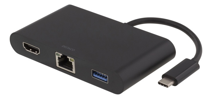 DELTACO USB-C docking station, HDMI, RJ45, 1xUSB A, USB-C PD, black i gruppen COMPUTERTILBEHØR / Bærbare computere og tilbehør / Docking stationer hos TP E-commerce Nordic AB (38-54124)