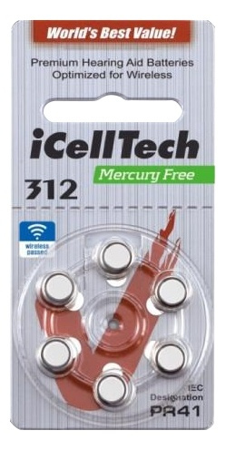 iCellTech 312 PR41 Zinc-Air batteries, Mercury Free, 1.1V, 6-pack i gruppen HJEMMEELEKTRONIK / Batterier og opladere / Batterier / Batterier til høreapparater hos TP E-commerce Nordic AB (38-54525)