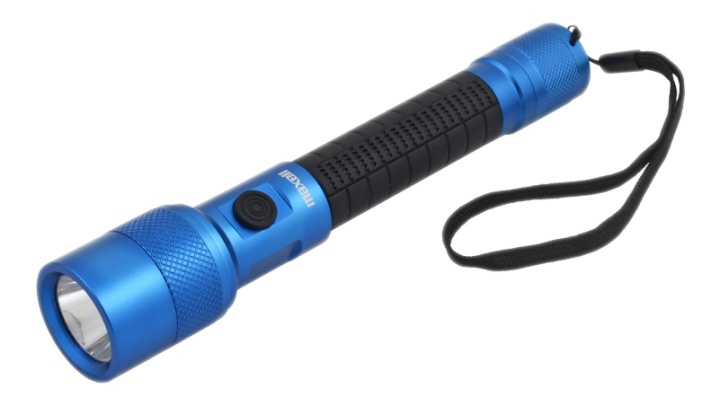 Maxell UV LED-lommelygte, IP44, aluminium, drives af 2xAA-batterier, blå i gruppen SPORT, FRITID & HOBBY / Lommelygter og Pandelygter / Lommelygter hos TP E-commerce Nordic AB (38-54991)