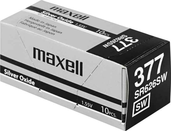 Maxell knapcellebatteri, Silver-oxid, SR626SW(377), 1,55V, 10-pack i gruppen HJEMMEELEKTRONIK / Batterier og opladere / Batterier / Knapcelle hos TP E-commerce Nordic AB (38-54995)