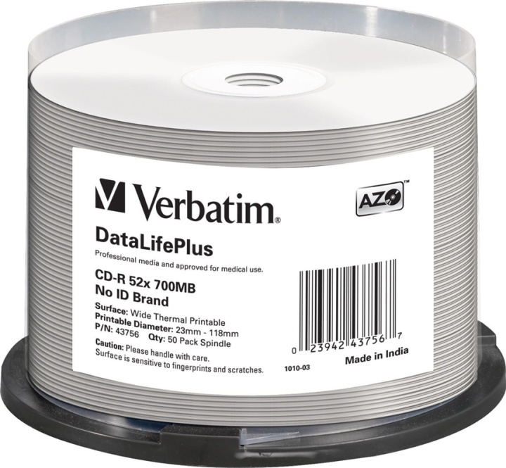Verbatim CD-R 52x 700MB/80min, 50-pack spindel, Non ID branded, Wide T i gruppen HJEMMEELEKTRONIK / Lagringsmedier / CD / DVD / BD-diske / CD-R hos TP E-commerce Nordic AB (38-55901)