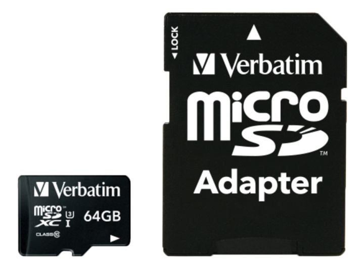 Verbatim PRO microSDXC U3 m. adapter 64GB i gruppen HJEMMEELEKTRONIK / Lagringsmedier / Hukommelseskort / MicroSD/HC/XC hos TP E-commerce Nordic AB (38-55915)