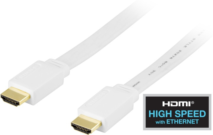 DELTACO fladt HDMI 1.4-kabel, HDMI Type A han, guldbelagt, 3m, hvid i gruppen HJEMMEELEKTRONIK / Kabler og adaptere / HDMI / Kabler hos TP E-commerce Nordic AB (38-5648)