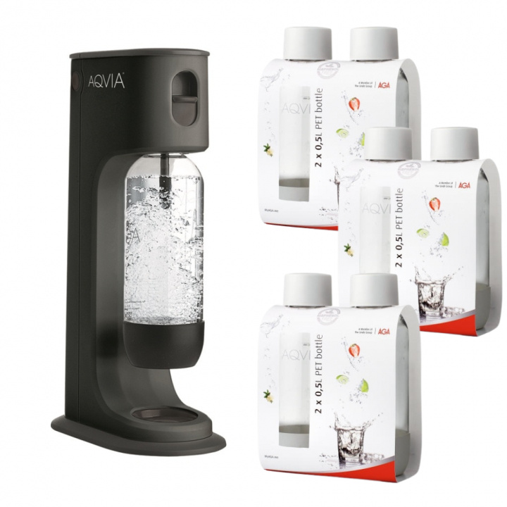 AGA Aqvia Balance (Black) + 6 x 0,5L PET-flaskor i gruppen HJEM, HUS & HAVE / Husholdningsapparater / Vand & Juice / Kulsyremaskiner / Kulsyremaskiner hos TP E-commerce Nordic AB (38-5877PKT3)