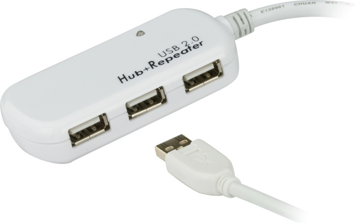 ATEN aktiv USB 2.0 forlængerkabel med indbygget hub til fire enheter, i gruppen COMPUTERTILBEHØR / Kabler og adaptere / USB / USB-A / Kabler hos TP E-commerce Nordic AB (38-61280)