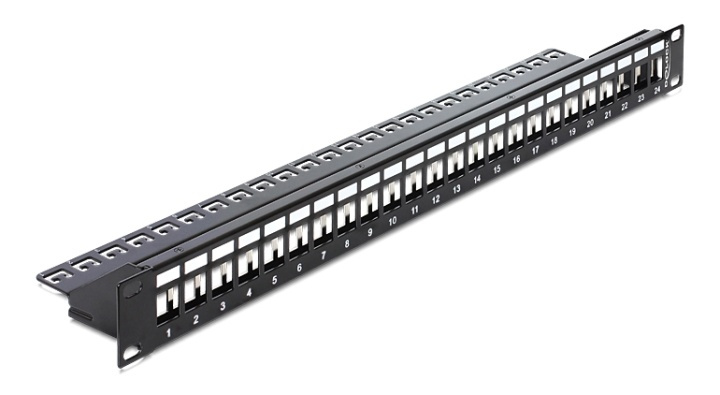 Delock 19″ Keystone Patch Panel 24 Port black i gruppen COMPUTERTILBEHØR / Kabler og adaptere / Netværkskabler / Adaptere og samlemuffer hos TP E-commerce Nordic AB (38-61415)