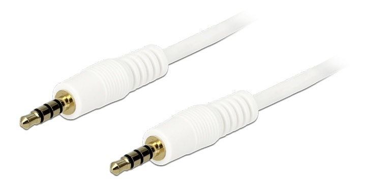 DeLOCK stereo jack cable, 3.5mm 4-pin male - male, 24 AWG, 3m, white i gruppen HJEMMEELEKTRONIK / Kabler og adaptere / Audio Analog / 3.5 mm hos TP E-commerce Nordic AB (38-61476)