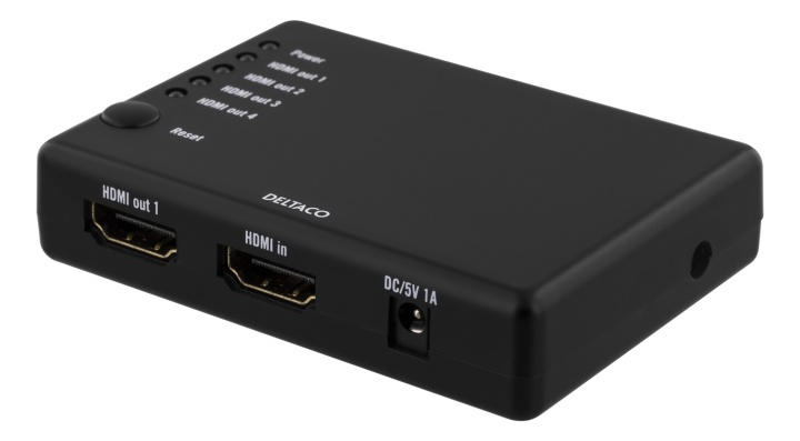 DELTACO HDMI splitter, 1x HDMI in, 4x HDMI out, 6,75 Gbit/s, black i gruppen COMPUTERTILBEHØR / Kabler og adaptere / HDMI / VGA / DVI switche hos TP E-commerce Nordic AB (38-61609)