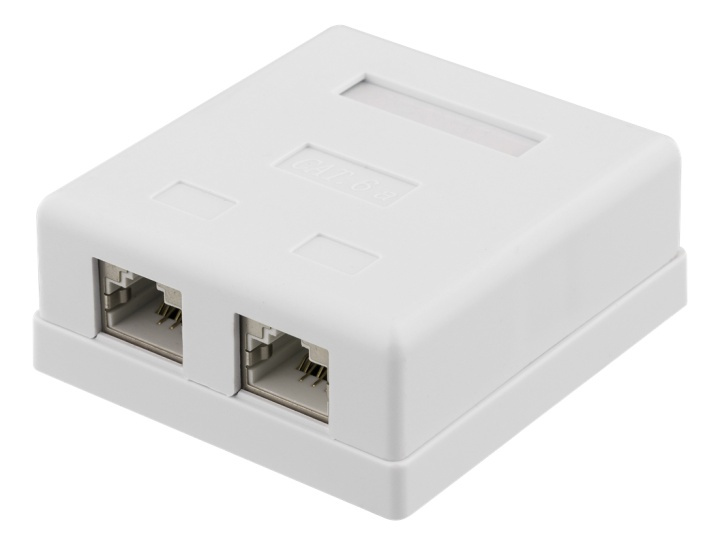 DELTACO shielding network wall socket, Surface FTP 2xRJ45, Cat6A,white i gruppen COMPUTERTILBEHØR / Kabler og adaptere / Netværkskabler / Vægudtag hos TP E-commerce Nordic AB (38-61657)