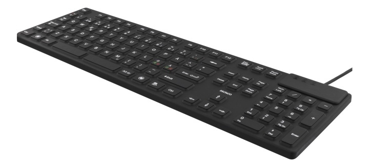 DELTACO rubberized keyboard, silicone, IP68, full size, 105 keys,black i gruppen COMPUTERTILBEHØR / Mus og tastatur / Tastatur / Med ledning hos TP E-commerce Nordic AB (38-61662)