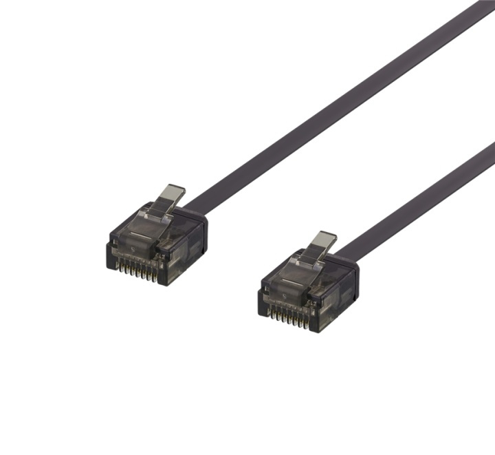 DELTACO U/UTP Cat6a patch cable, flat, 0.3m, 1mm thick, black i gruppen COMPUTERTILBEHØR / Kabler og adaptere / Netværkskabler / Cat6 hos TP E-commerce Nordic AB (38-61718)