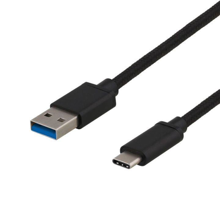 DELTACO USB 3.1 Gen1 braided USB-A - USB-C cable, 0.25m, 60W 3A, black i gruppen COMPUTERTILBEHØR / Kabler og adaptere / USB / USB-C hos TP E-commerce Nordic AB (38-61760)