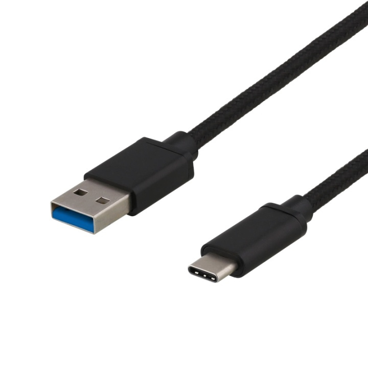 DELTACO USB 3.1 Gen1 braided USB-A - USB-C cable, 1m, 3A 60W, black i gruppen COMPUTERTILBEHØR / Kabler og adaptere / USB / USB-C hos TP E-commerce Nordic AB (38-61766)