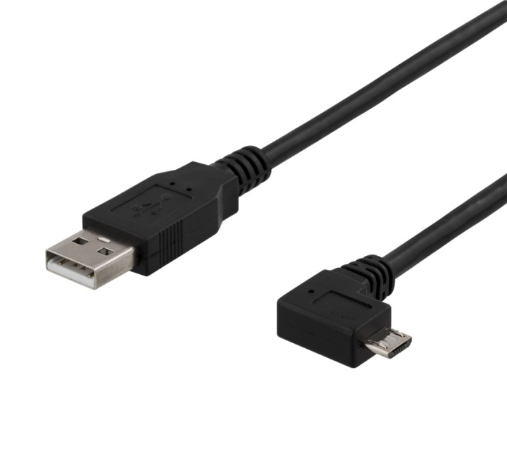 DELTACO USB-302D USB-A to Micro USB, left-tilted, 2m, black i gruppen SMARTPHONES & TABLETS / Opladere og kabler / Kabler / Kabler microUSB hos TP E-commerce Nordic AB (38-61777)