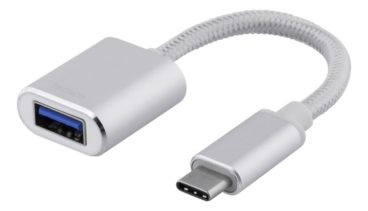 DELTACO USB-C 3.1 Gen 1 to USB-A OTG adapter, alu, retail box, silver i gruppen COMPUTERTILBEHØR / Kabler og adaptere / USB / USB-C hos TP E-commerce Nordic AB (38-61781)