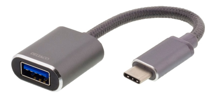 DELTACO USB-C 3.1 Gen 1 to USB-A OTG adapt, aluminium, white bag, gray i gruppen COMPUTERTILBEHØR / Kabler og adaptere / USB / USB-C hos TP E-commerce Nordic AB (38-61783)