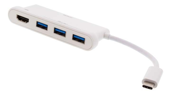 DELTACO USB-C hub, 1x HDMI 4K at 30Hz, 3x USB-A 3.1,white i gruppen COMPUTERTILBEHØR / Computer Tilbehør / USB-hubs hos TP E-commerce Nordic AB (38-61790)