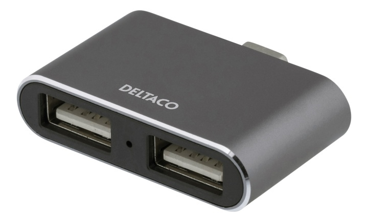 DELTACO USB-C mini hubb, 2x USB-A 2,0, 480 Mbps, 0,5A, rymdgrå i gruppen COMPUTERTILBEHØR / Computer Tilbehør / USB-hubs hos TP E-commerce Nordic AB (38-61795)