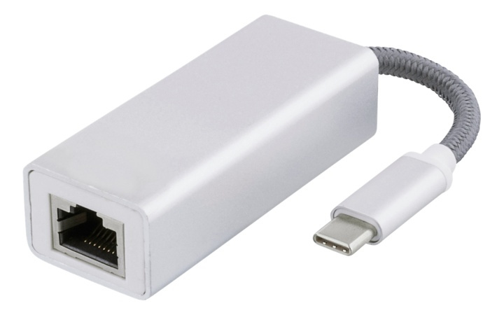 DELTACO USB C Network Adapter, Gigabit, RJ45, white bag, silver i gruppen COMPUTERTILBEHØR / Kabler og adaptere / Netværkskabler / Adaptere og samlemuffer hos TP E-commerce Nordic AB (38-61798)