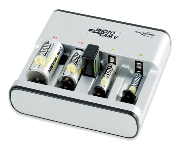 Battery charger, 5 batteries, all sizes, LED, silver i gruppen HJEMMEELEKTRONIK / Batterier og opladere / Batterioplader hos TP E-commerce Nordic AB (38-61861)