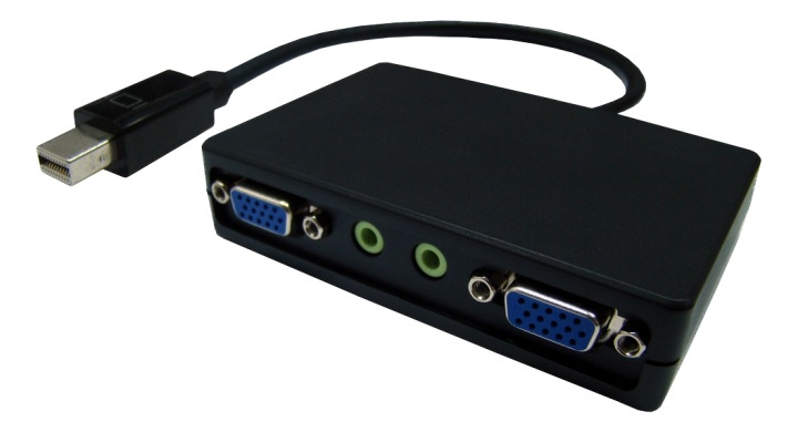 Mini DP - 2xVGA+3,5mm minitele, 1080p i 60Hz, Sort i gruppen COMPUTERTILBEHØR / Kabler og adaptere / DisplayPort / Adaptere hos TP E-commerce Nordic AB (38-61879)