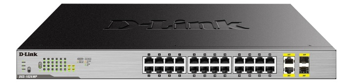 D-Link network switch, 24xRJ45, 2xSFP, Gigabit, PoE, 370W, gray i gruppen COMPUTERTILBEHØR / Netværk / Switches hos TP E-commerce Nordic AB (38-61976)