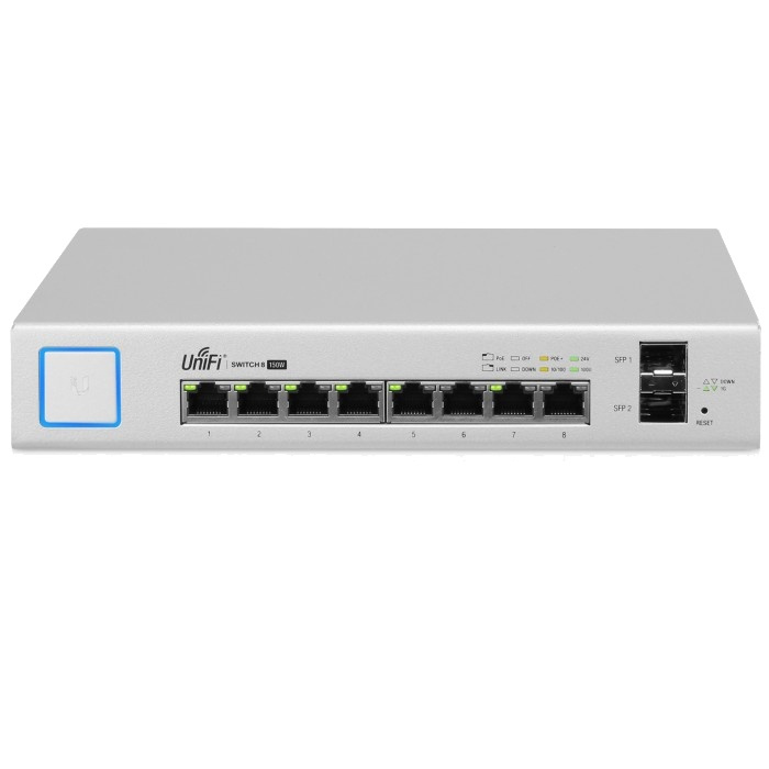 Ubiquiti UniFiSwitch 8-port Switch, 150W PoE, Gigabit Ethernet, SFP, w i gruppen COMPUTERTILBEHØR / Netværk / PoE hos TP E-commerce Nordic AB (38-62590)