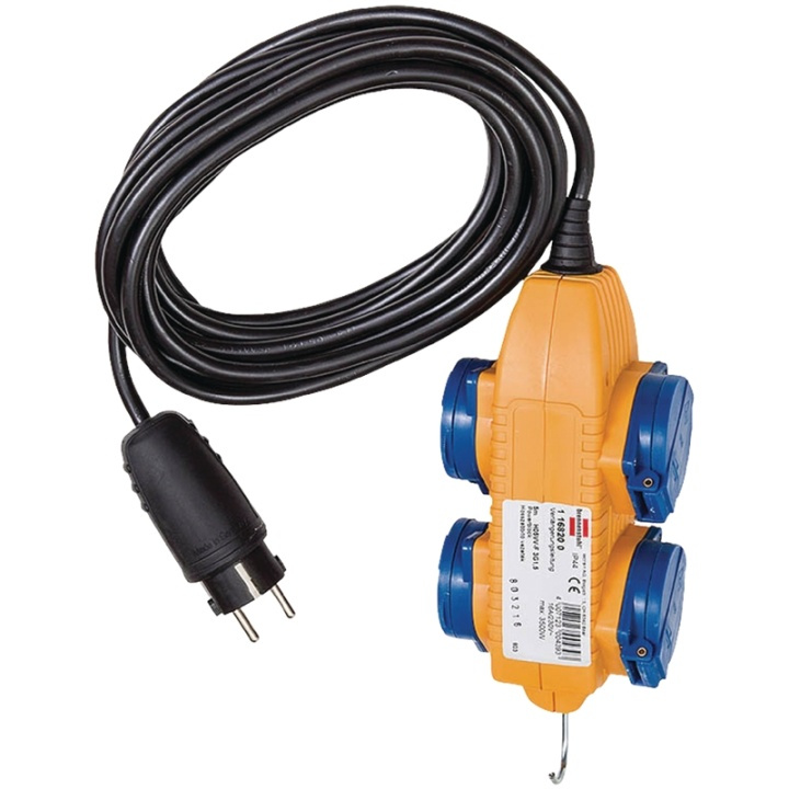 brennenstuhl Byggepladskabel IP54 med strømblok (4-vejs forlænger til udvendig, udvendig fordeler med 5m kabel) gul i gruppen HJEM, HUS & HAVE / Elektricitet & Belysning / Forlængerledninger hos TP E-commerce Nordic AB (38-62816)