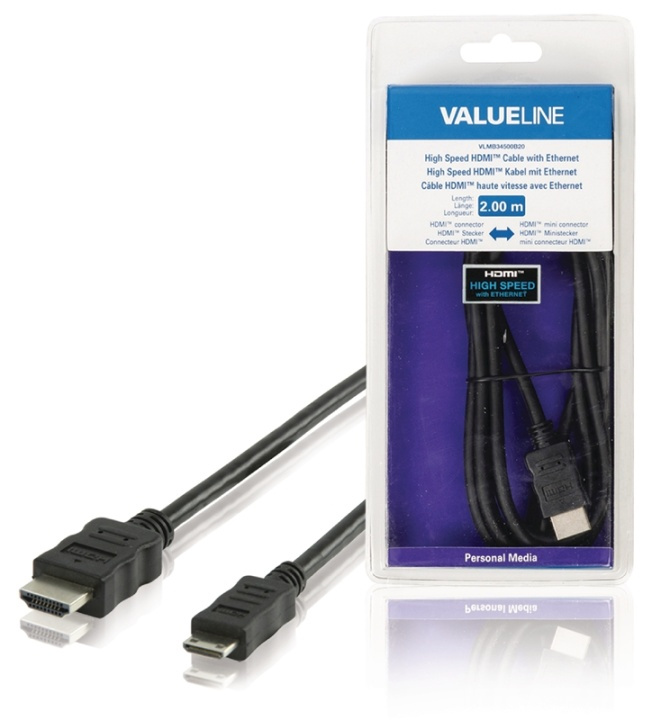Valueline High Speed Hdmi Kabel Med Ethernet HDMI-Stik - HDMI Mini Male 2.00 m Sort i gruppen HJEMMEELEKTRONIK / Kabler og adaptere / HDMI / Kabler hos TP E-commerce Nordic AB (38-63855)