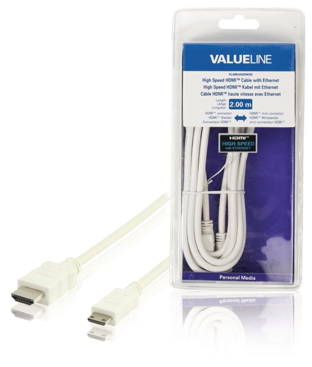 Valueline High Speed Hdmi Kabel Med Ethernet HDMI-Stik - HDMI Mini Male 2.00 m Hvid i gruppen HJEMMEELEKTRONIK / Kabler og adaptere / HDMI / Kabler hos TP E-commerce Nordic AB (38-63856)