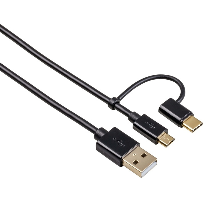 Hama Synkkabel MicroUSB USB-C 2i1 1.0m Sort i gruppen SMARTPHONES & TABLETS / Opladere og kabler / Kabler / Kabler microUSB hos TP E-commerce Nordic AB (38-64770)
