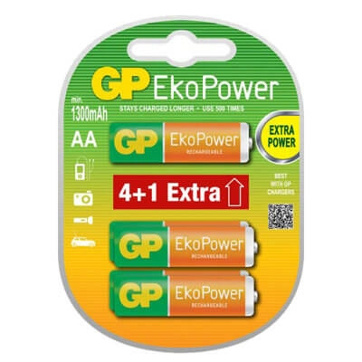 GP Batteri EkoPower AA 1300mAh 4+1 i gruppen HJEMMEELEKTRONIK / Batterier og opladere / Genopladelige batterier hos TP E-commerce Nordic AB (38-65927)
