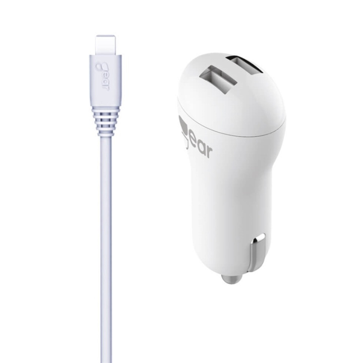 Gear Laddare 12-24V 2xUSB 2,4A Vit MicroUSB Kabel Rund 1m i gruppen SMARTPHONES & TABLETS / Opladere og kabler / Bilopladere / Bil oplader microUSB hos TP E-commerce Nordic AB (38-66134)
