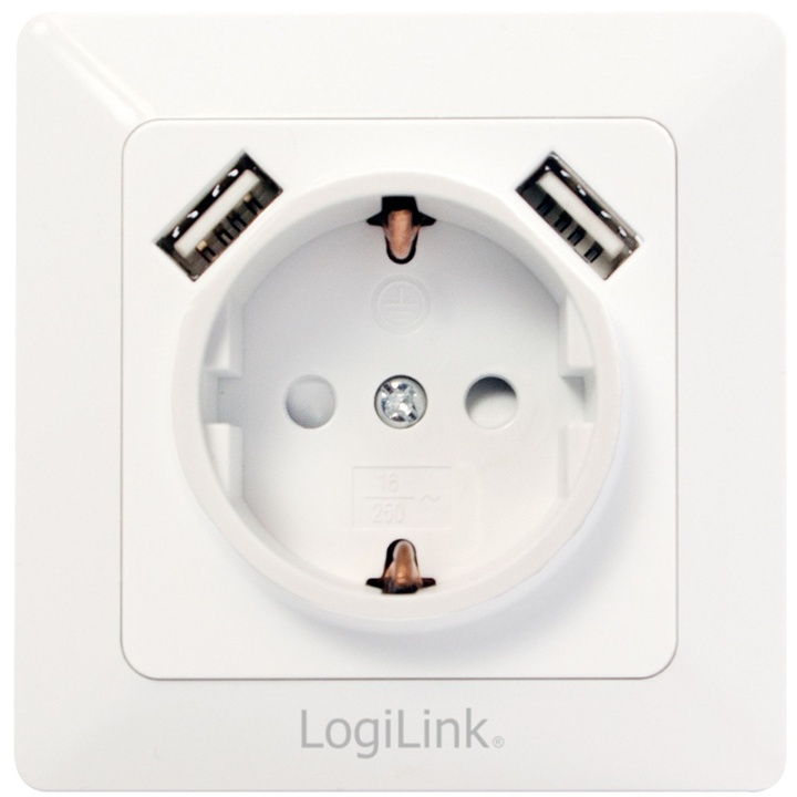 LogiLink Vägguttag 230V med 2xUSB 2,1A i gruppen HJEM, HUS & HAVE / Elektricitet & Belysning / El-installation / Vægudtag hos TP E-commerce Nordic AB (38-71333)