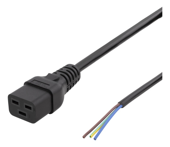 DELTACO C19 to open ended power cord, 2m, IEC C19, 10A, black i gruppen COMPUTERTILBEHØR / Kabler og adaptere / Elkabler hos TP E-commerce Nordic AB (38-71608)