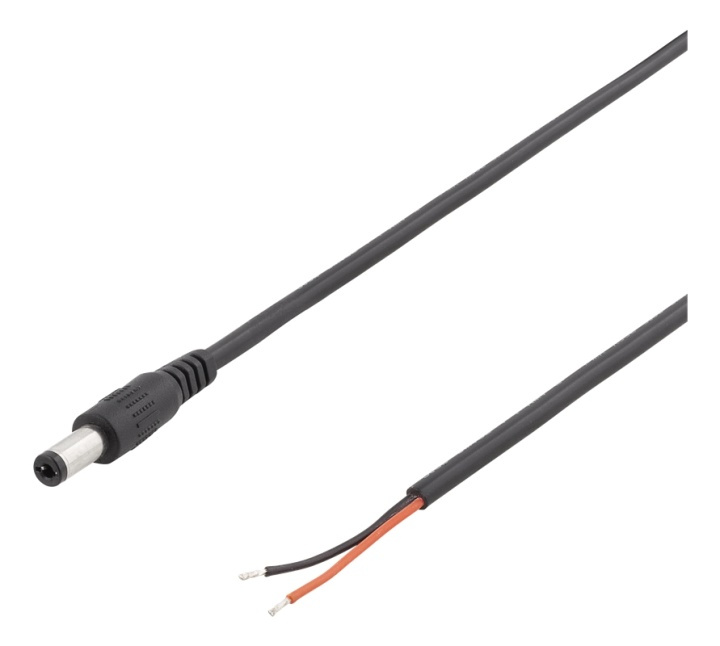 DELTACO 5.5x2.1mm DC to open ended wire, 2m, 20AWG, black i gruppen COMPUTERTILBEHØR / Kabler og adaptere / Øvrige computer kabler hos TP E-commerce Nordic AB (38-71609)