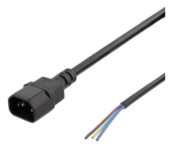 DELTACO C14 to open ended power cord, 2m, IEC C14, 10A, black i gruppen COMPUTERTILBEHØR / Kabler og adaptere / Elkabler hos TP E-commerce Nordic AB (38-71610)