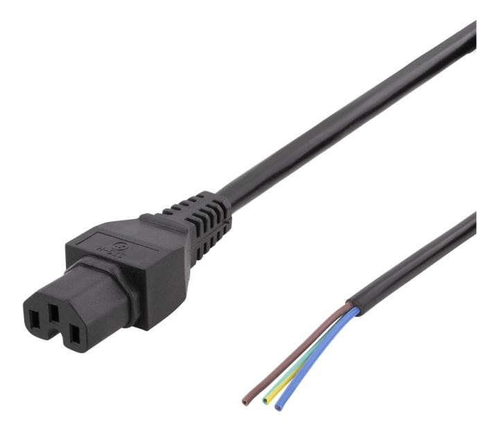 DELTACO C15 to open ended power cord, 2m, IEC C15, 10A, black i gruppen COMPUTERTILBEHØR / Kabler og adaptere / Elkabler hos TP E-commerce Nordic AB (38-71611)