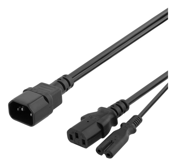 DELTACO Y-Splitter power cord C14 to C13+C7, 0,2m, black i gruppen COMPUTERTILBEHØR / Kabler og adaptere / Elkabler hos TP E-commerce Nordic AB (38-71612)
