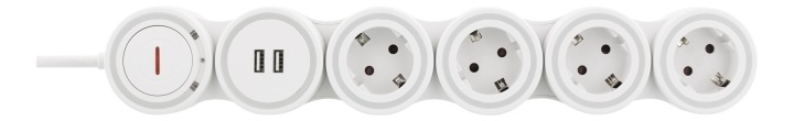 DELTACO Flexible 4-Socket Power strip, 1,4m, 16A 3500W, 2x USB-A, whit i gruppen HJEM, HUS & HAVE / Elektricitet & Belysning / Stikdåse hos TP E-commerce Nordic AB (38-71631)