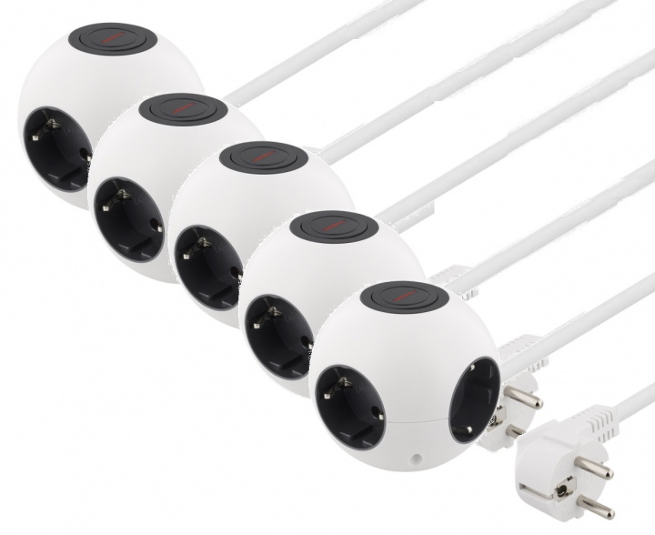 5 pcs DELTACO Power globe with switch, 4xCEE 7/4, 1xCEE 7/7, 1.4m cable, whi i gruppen HJEM, HUS & HAVE / Elektricitet & Belysning / Stikdåse hos TP E-commerce Nordic AB (38-71632PKT)