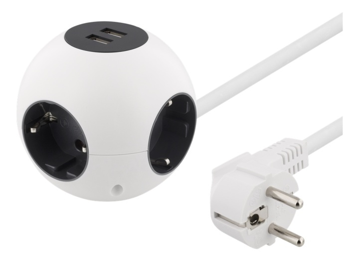 DELTACO Power globe, 2xUSB-A 2.1A, 4xCEE 7/4, 1xCEE 7/7, white i gruppen HJEM, HUS & HAVE / Elektricitet & Belysning / Stikdåse hos TP E-commerce Nordic AB (38-71633)