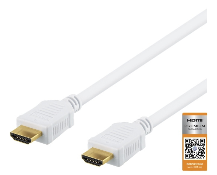 DELTACO High-Speed Premium HDMI cable, 1m, Ethernet, 4K UHD, white i gruppen HJEMMEELEKTRONIK / Kabler og adaptere / HDMI / Kabler hos TP E-commerce Nordic AB (38-71634)