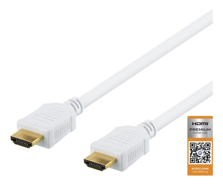 DELTACO High-Speed Premium HDMI cable, 1,5m, Ethernet, 4K UHD, white i gruppen HJEMMEELEKTRONIK / Kabler og adaptere / HDMI / Kabler hos TP E-commerce Nordic AB (38-71635)
