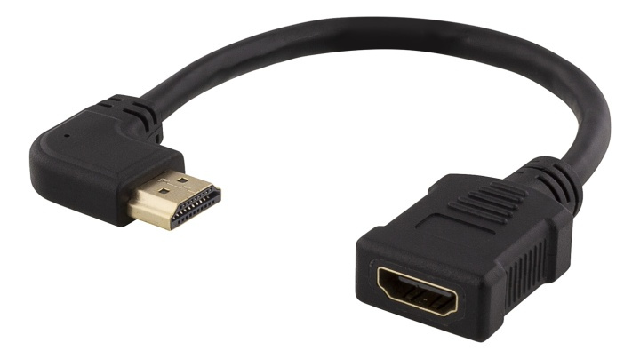 DELTACO Flexible HDMI adapter, 0,2m, right-angled, HDMI M/F, UHD, blac i gruppen HJEMMEELEKTRONIK / Kabler og adaptere / HDMI / Adaptere hos TP E-commerce Nordic AB (38-71660)